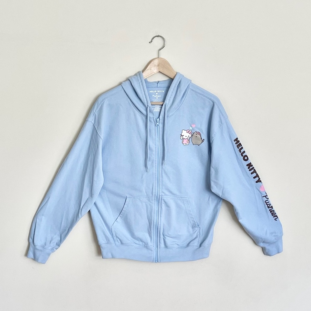Sanrio Hello Kitty x Pusheen Graphic Light Blue Full Zip Hoodie Jacket Women’s M
